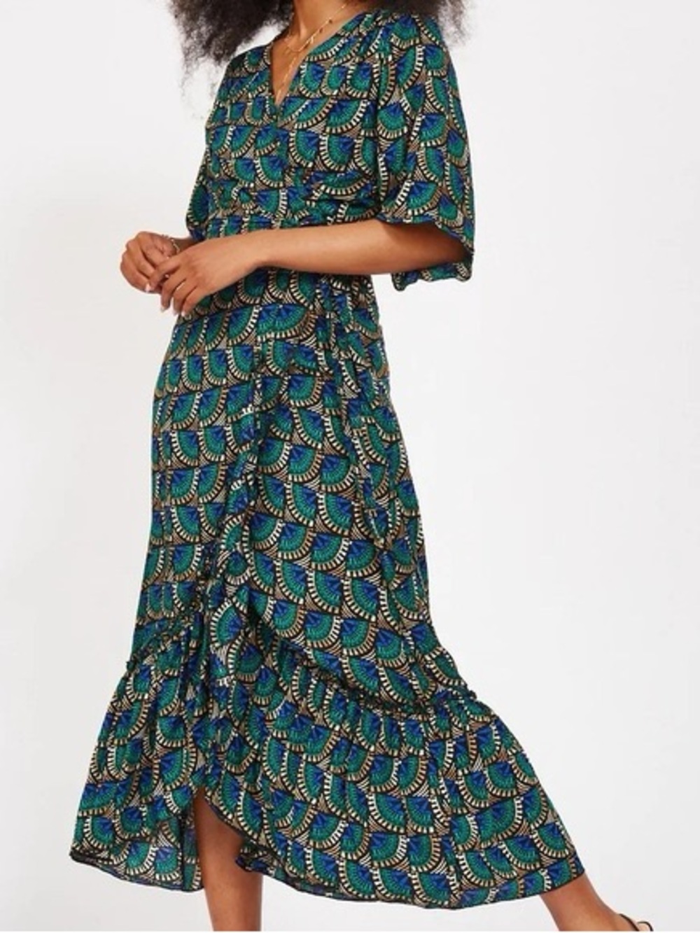 SILK & SALT Patterned Wrap Midi Dress